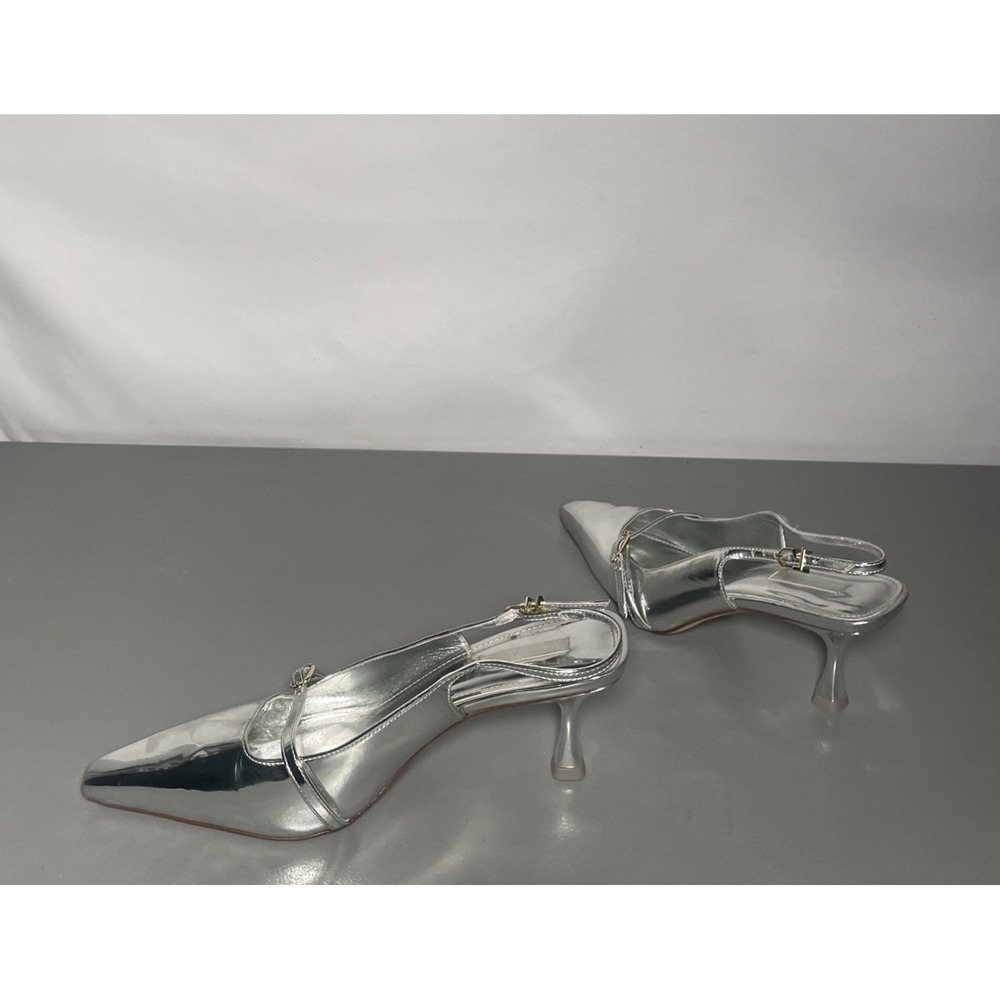 Larroude || Ines Pump Slingback Heels Mirror Silver Specchio 9